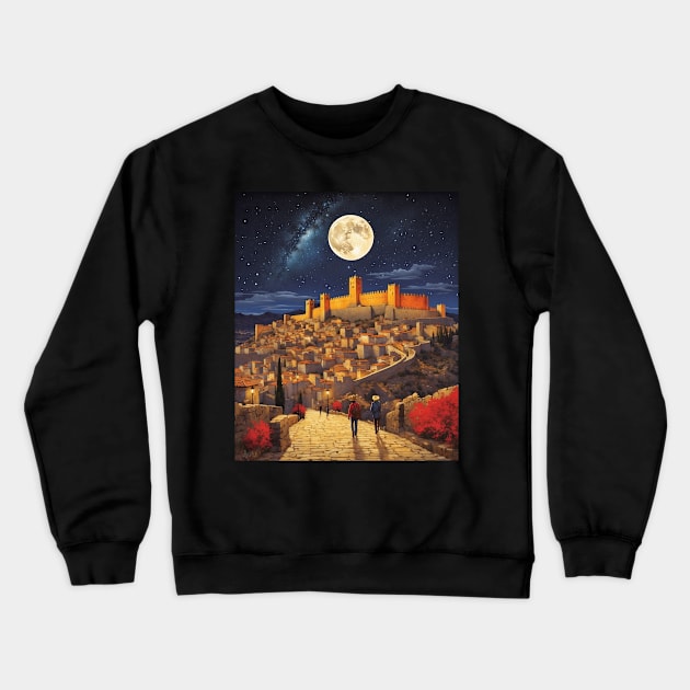 Avila Walls Starry Night Spain Travel Tourism Retro Vintage Crewneck Sweatshirt by TravelersGems